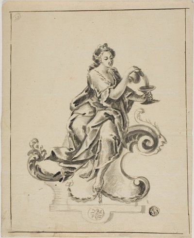 Femme assise sur un rouleau rococo - Unknown artist