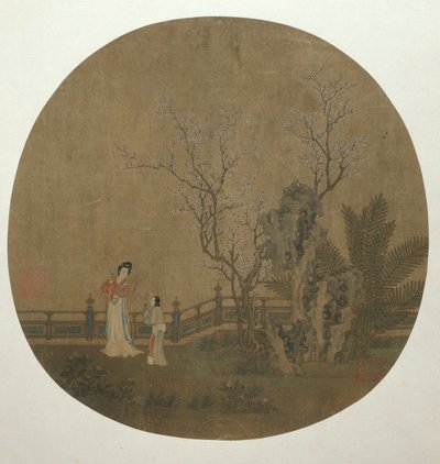 Femme et servante dans le jardin d