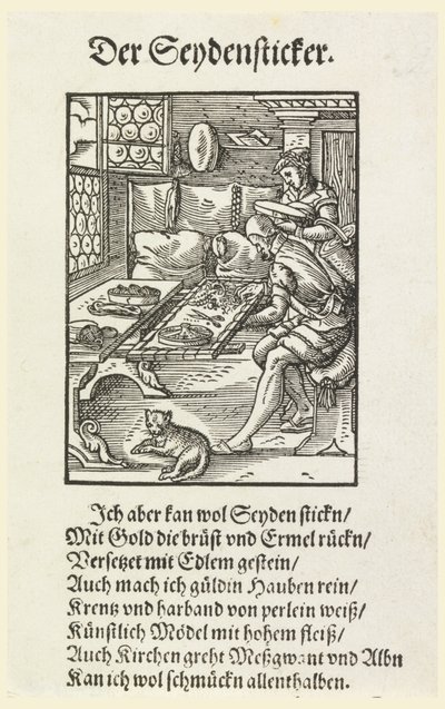 Gravure sur bois (fac-similé) : Une brodeuse au travail - Unknown artist