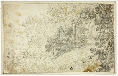 Paysage fluvial boisé avec vue sur un château - Unknown artist