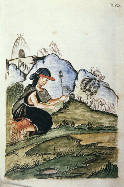 Jeune bergère indienne accouchant dans la nature, du livre "Trujillo del Peru" ou "Codex Martínez Compañón" - Unknown artist