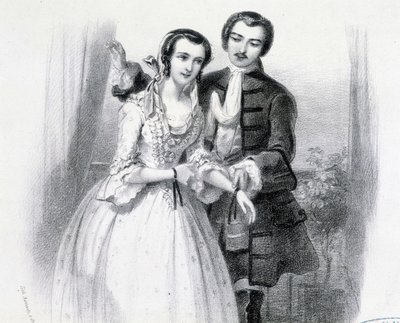 Jeune homme courtisant une jeune femme, début 19e siècle - Unknown artist