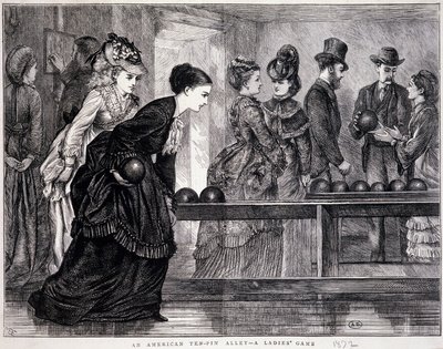 Jeunes femmes jouant au bowling, aux États-Unis, vers 1870 - gravure - Unknown artist