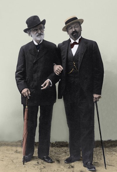 Giuseppe Verdi, compositeur italien (1813-1901), et le ténor Francesco Tamagno (1850-1905) à Montecatini à la fin du 19ème siècle - Unknown photographer