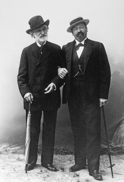 Giuseppe Verdi, compositeur italien (1813-1901), et le ténor Francesco Tamagno (1850-1905) à Montecatini à la fin du XIXe siècle. - Unknown photographer