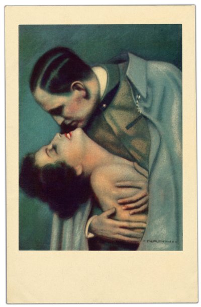 Militaire embrassant passionnément sa bien-aimée. Carte postale, vers 1917 - Unknown photographer