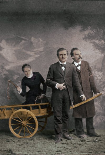 Paul Ree (1849-1901) philosophe anglais - Lou Andreas-Salomé (1861-1937) psychanalyste russe - Friedrich Nietzsche (1844-1900) philosophe allemand - Mai 1882 (Lucerne, Atelier Jules Bonnet) coloration numérique - Unknown photographer