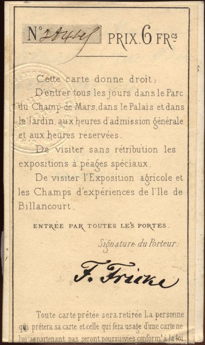 Billet personnel pour l