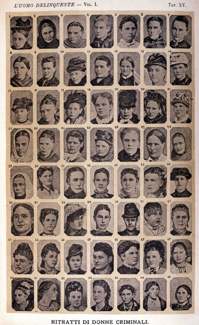 Portraits de femmes criminelles. Album de photographies rassemblées par Cesare Lombroso (1835-1909), criminologue italien : « L