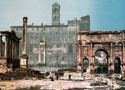 Rome. Temple de Saturne et Arc de Septime Sévère. Photochrome sd. vers 1900 - Unknown photographer