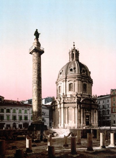 Rome. Vue du Forum de Trajan avec colonne. Photochrome vers 1900. - Unknown photographer