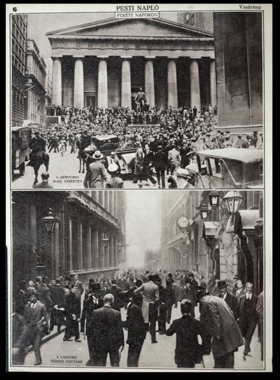 Haut : Jours noirs à Wall Street ; Bas : la Bourse de Londres au moment du krach de 1929, de 