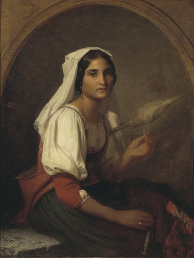 Une femme italienne filant du lin - Uno Troili