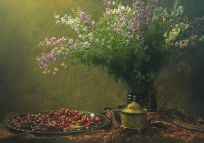 Cerises vintage et fleurs sauvages - UstinaGreen