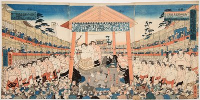 Kanjin Ozumo (procession de lutteurs de sumo pour un combat de collecte de fonds) - Utagawa Kunisada