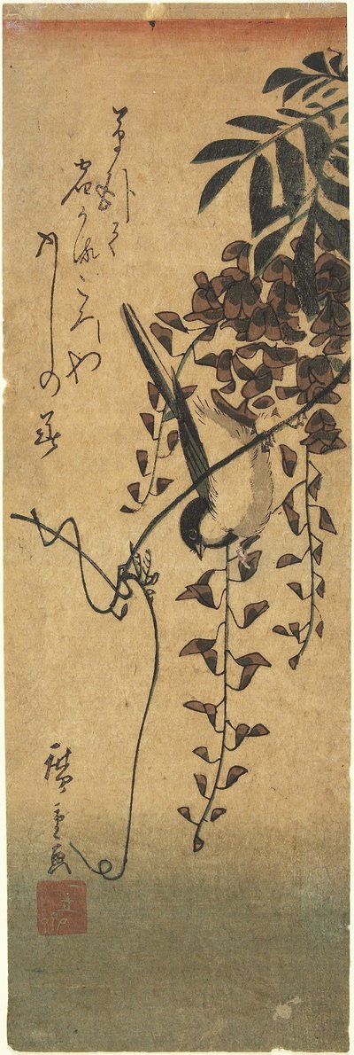 Oiseau sur une branche de glycine - Utagawa Hiroshige