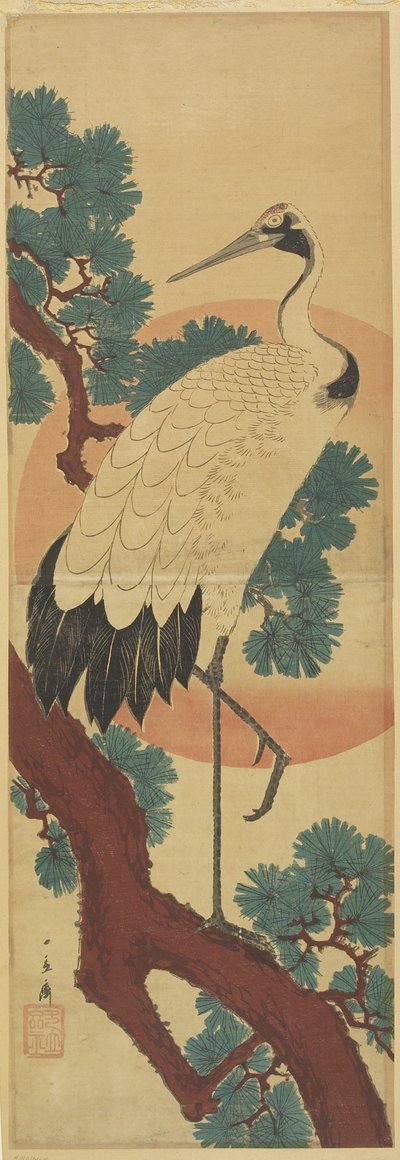 Grue sur branche de pin - Utagawa Hiroshige