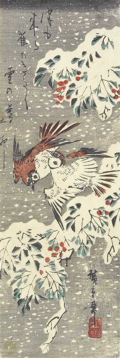 (Bambou céleste et moineaux dans la neige), 1830-1858 - Utagawa Hiroshige