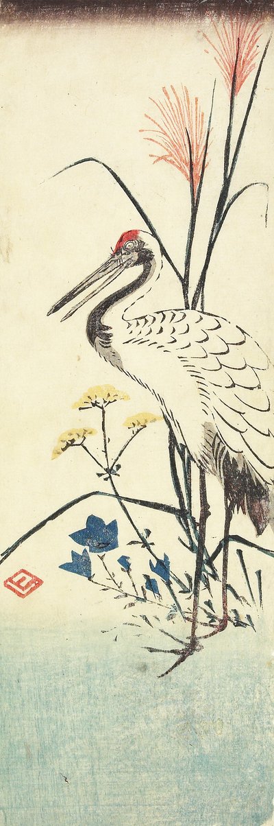 (Herbe de la pampa, Patrinia, campanule chinoise et une grue), 1830-1858 - Utagawa Hiroshige