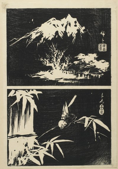 Deux Images de Lithographie, milieu du 19ème siècle - Utagawa Hiroshige