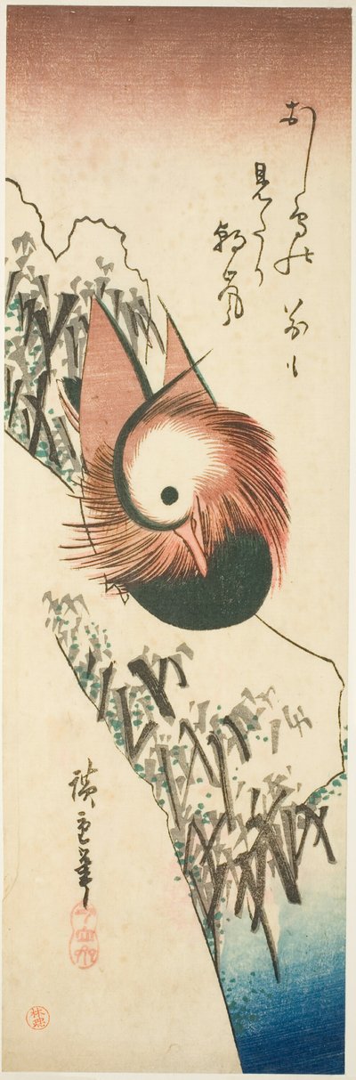Un Canard Mandarin sur une berge enneigée - Utagawa Hiroshige