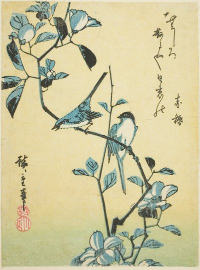 Oiseaux sur une branche de camélia - Utagawa Hiroshige