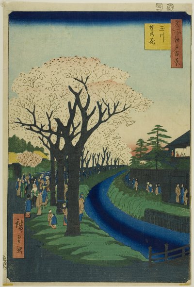 Fleurs sur la digue de la rivière Tama (Tamagawa-zutsumi no hana), de la série "Cent vues célèbres d