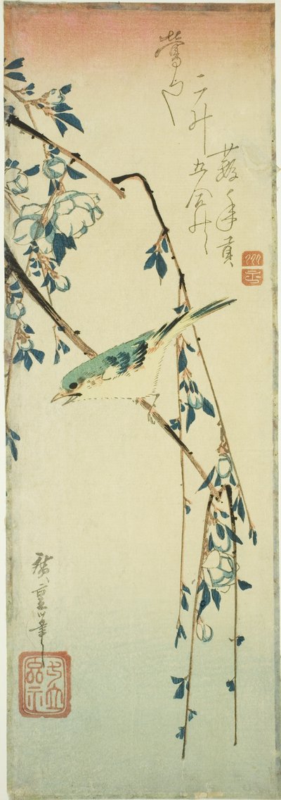 Fauvette sur une branche de prunier - Utagawa Hiroshige