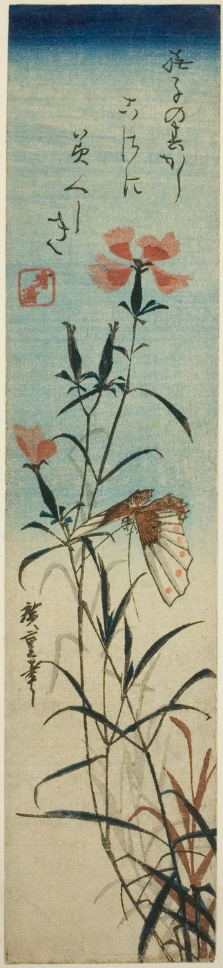 Papillon et œillets - Utagawa Hiroshige
