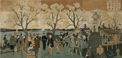 Cerisiers en fleurs le long de la rivière Sumida - Utagawa Hiroshige