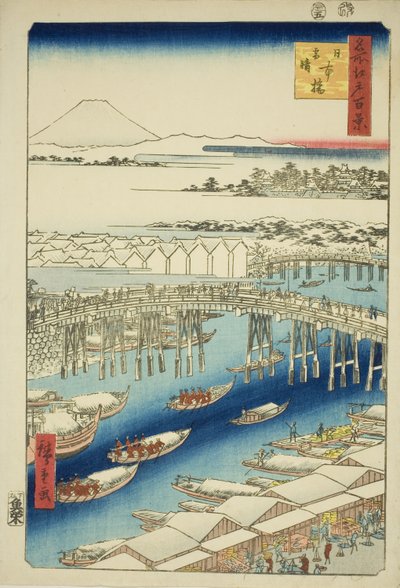 Beau temps après la neige au pont Nihon, de la série "Cent vues célèbres d