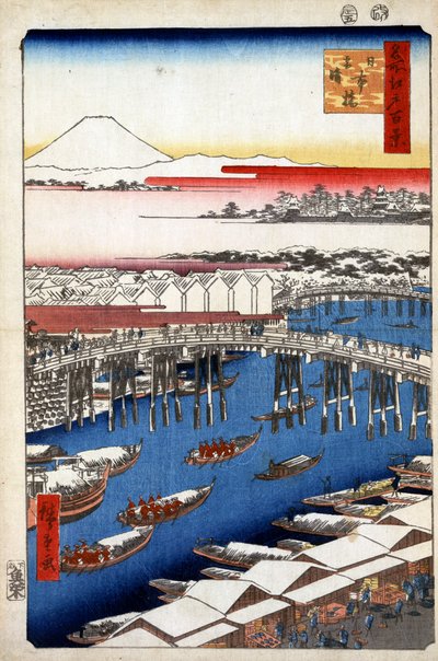 Temps clair après la neige au pont Nihon, Cent vues célèbres d