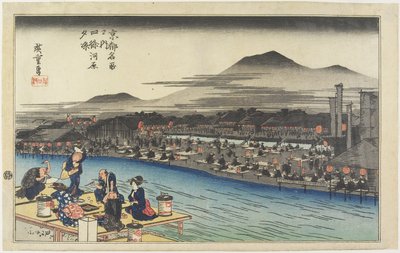 Refroidissement du soir au bord de la rivière Shijo, c. 1834 - Utagawa Hiroshige