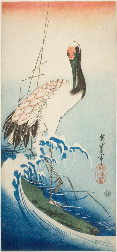 Grue et vagues - Utagawa Hiroshige