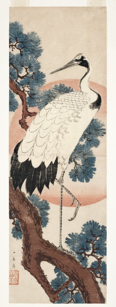 Grue dans un pin au lever du soleil, 1850-55 - Utagawa Hiroshige