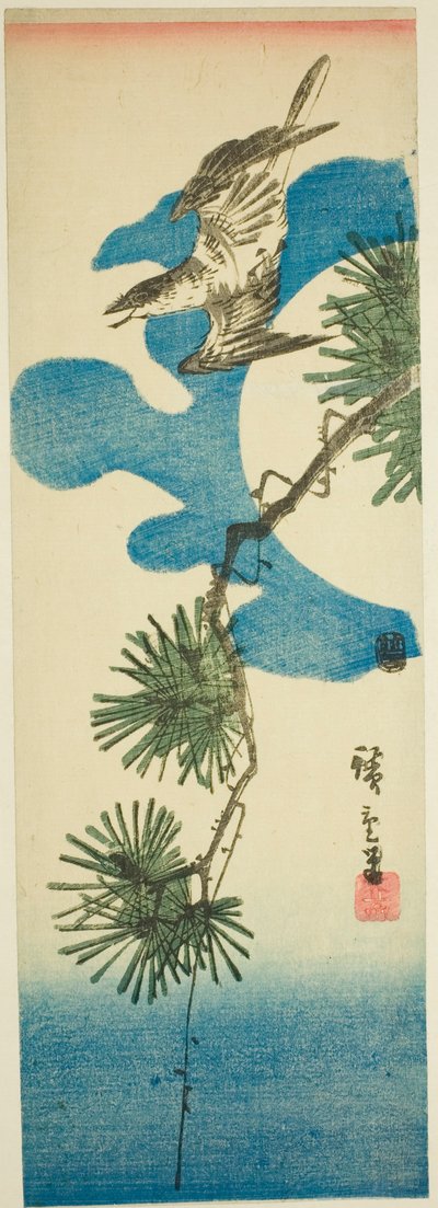 Coucou, branche de pin et pleine lune - Utagawa Hiroshige