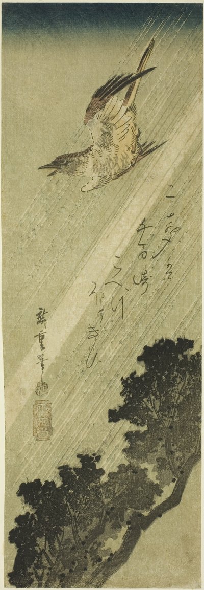 Coucou volant sous la pluie - Utagawa Hiroshige