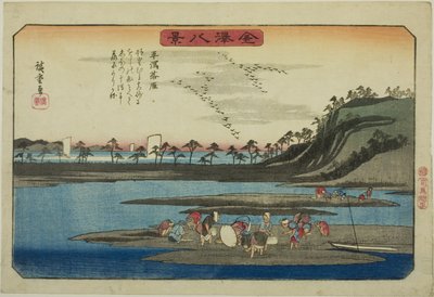 Oies descendantes à Hirakata (Hirakata rakugan), de la série "Huit Vues de Kanazawa (Kanazawa hakkei)" - Utagawa Hiroshige
