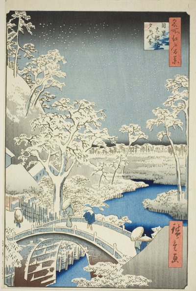 Pont du tambour et colline Yuhi à Meguro, de la série "Cent vues célèbres d