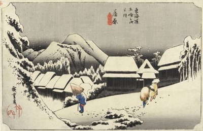 Neige du Soir à Kambara, No.16 des 53 Stations du Tokaido, pub. par Hoeido, 1833 - Utagawa Hiroshige