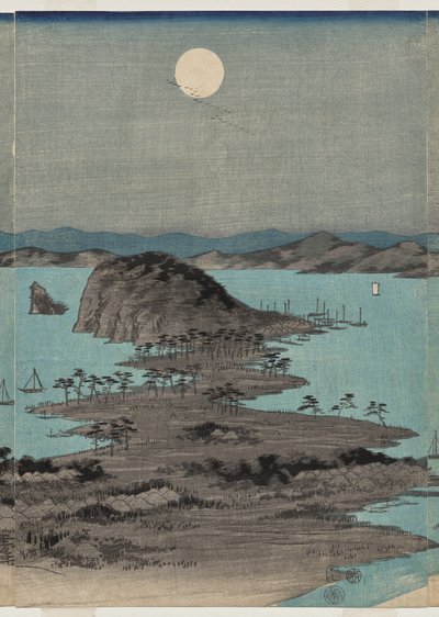 Vue du soir des huit lieux célèbres près de Kanazawa sous la pleine lune dans la province de Musashi - Utagawa Hiroshige