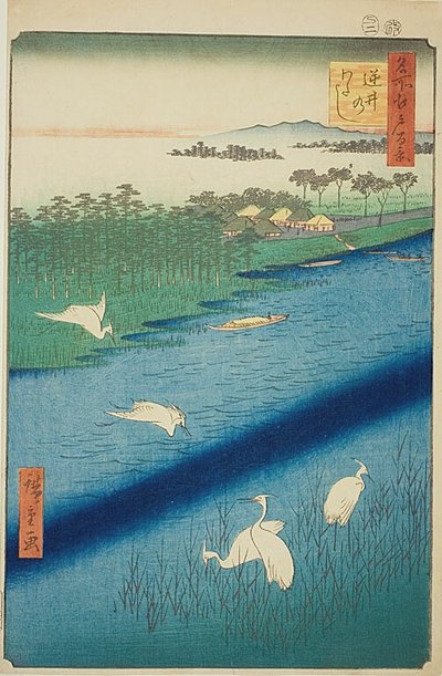 Traversée en ferry à Sakasai (Sakasai no watashi), n° 67 de la série "Cent vues célèbres d
