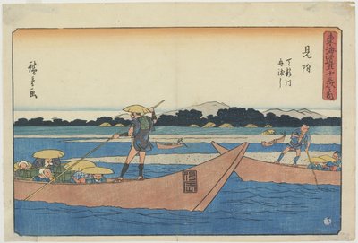 Ferry sur la Rivière Tenryu à Mitsuke, 1841-1842 - Utagawa Hiroshige