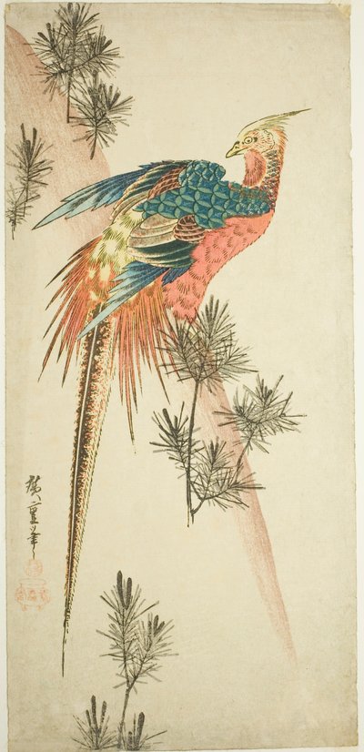 Faisan Doré et Pousses de Pin dans la Neige - Utagawa Hiroshige