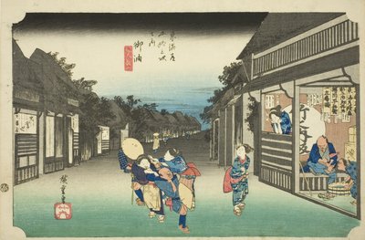 Goyu : Femmes arrêtant des voyageurs, de la série "Les cinquante-trois stations du Tokaido" - Utagawa Hiroshige