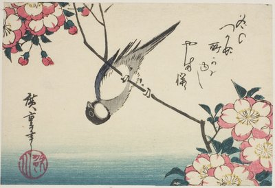 Mésange charbonnière sur une branche de cerisier - Utagawa Hiroshige