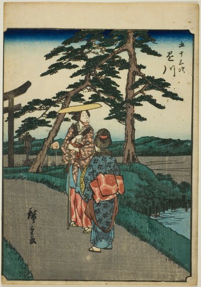 Kakegawa, de la série "Les cinquante-trois stations [du Tokaido] (Gojusan tsugi)", également connue sous le nom de Figure Tokaido (Jinbutsu Tokaido) - Utagawa Hiroshige