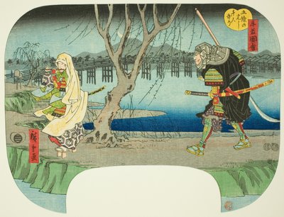 Tuer mille personnes au pont de Gojo (Gojo no hashi sennin kiri), de la série "Scènes de la vie de Yoshitsune (Ushiwaka zue)" - Utagawa Hiroshige