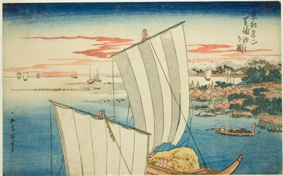 Marée basse à Shibaura (Shibaura shiohi no zu), de la série "Vues célèbres de la capitale orientale (Toto meisho)" - Utagawa Hiroshige