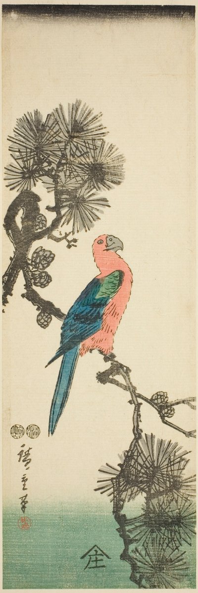 Ara sur une branche de pin - Utagawa Hiroshige